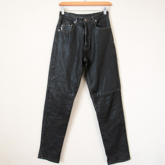VINTAGE Ultra High Rise Black Leather Pants